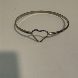 Elegant Silver Heart Bangle Bracelet